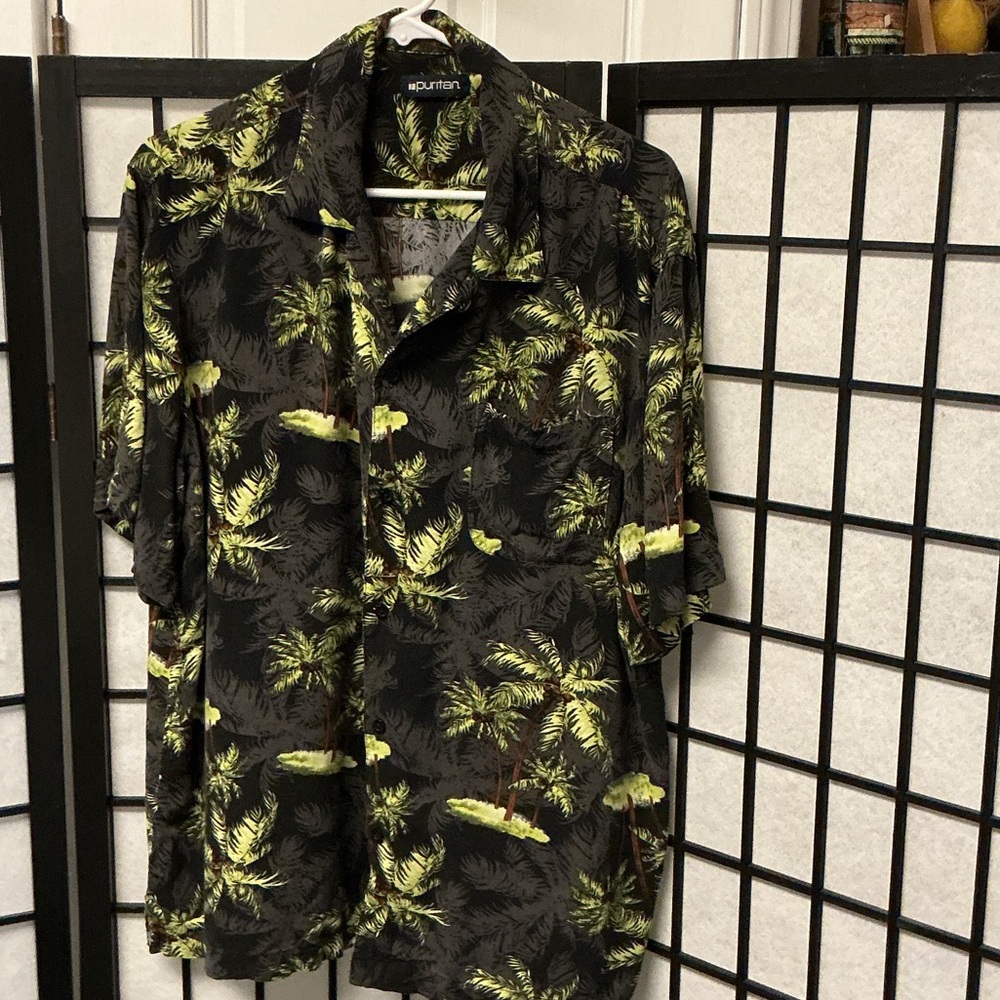 Puritan Black Shirt with Lime Green Palm Print